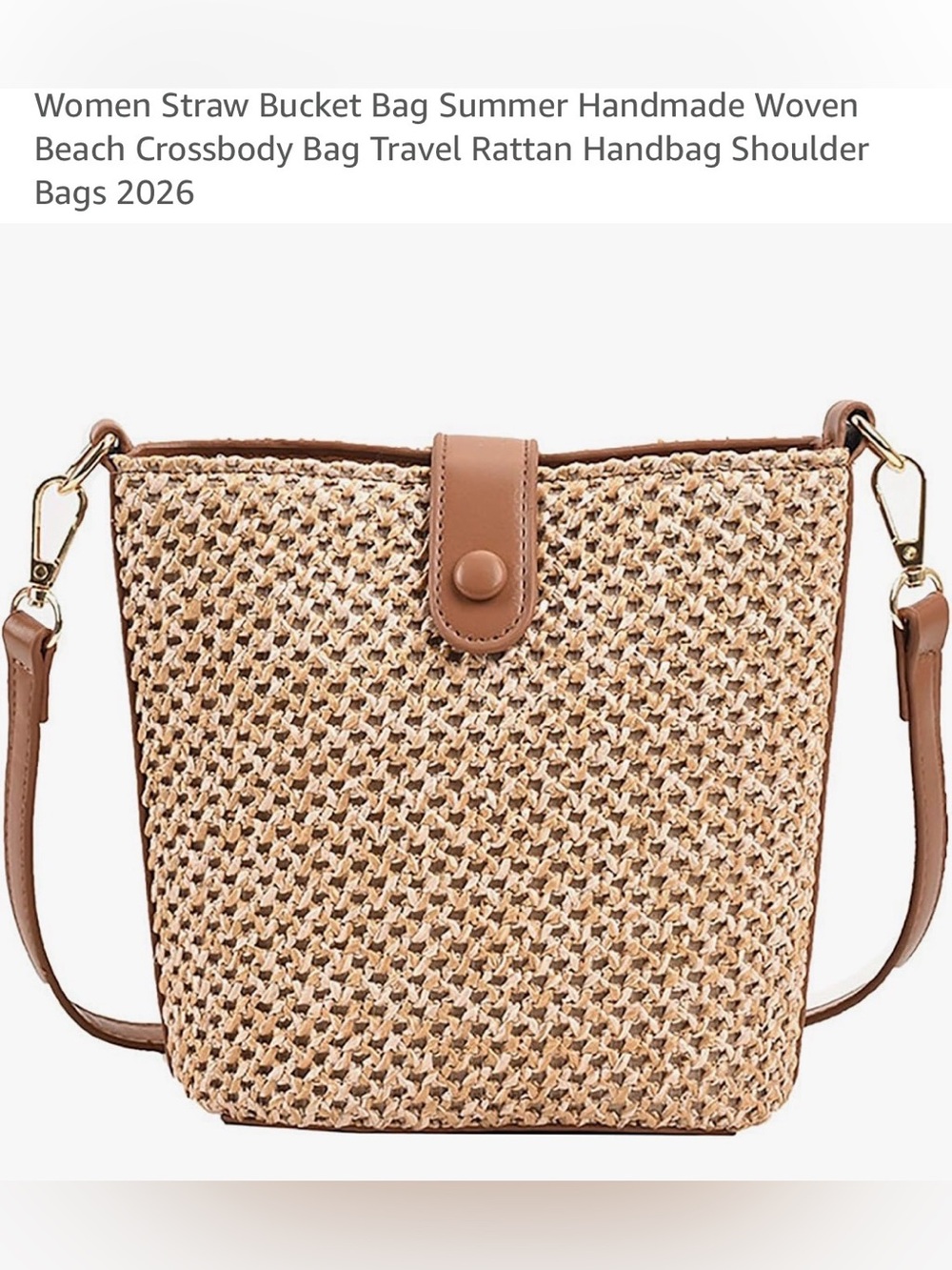 Woven Straw Crossbody Bag with Brown Trim